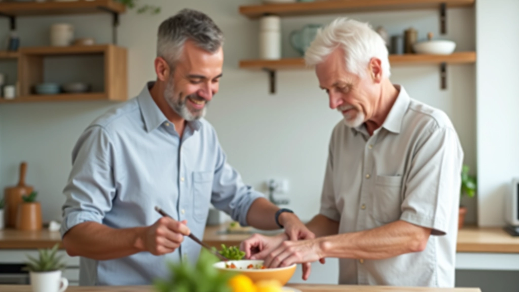 Professional caregiver assisting senior with daily activities, showing compassionate care support